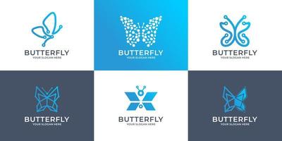 set of butterfly tech logo design vector