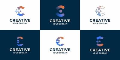 set of creative letter c technology logo design vector