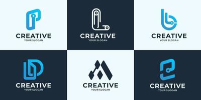 set of creative letter technology logo design