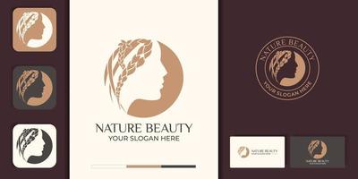 Circle elegant woman hair salon gold gradient logo design vector