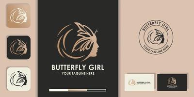 rostro de mujer de belleza combinar diseño de logotipo de mariposa, logotipo de transformación vector