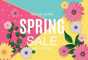 Spring Sale Cute Background with Colorful Flower Elements. Vector Illustration