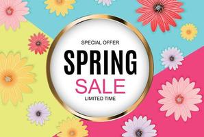 Spring Sale Cute Background with Colorful Flower Elements. Vector Illustration