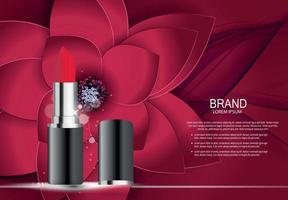 Design Cosmetics Product Lipstick Template for Ads or Magazine Background. 3D Realistic Vector Iillustration