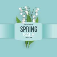 Spring Sale Cute Background with Colorful Flower Elements. Vector Illustration