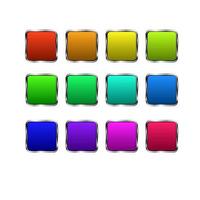 Vector illustration, clipart. Set of square buttons in different colors with metal frame.