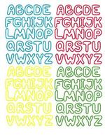 Vector illustration. English hand-drawn colored alphabet.