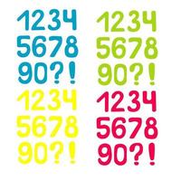 Vector illustration. Set of colorful hand-drawn numbers from zero to nine.