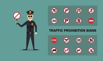 Vector graphic of Police Holding a traffic sign
