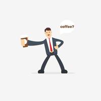 Businessman holds and offers a glass of Coffee vector