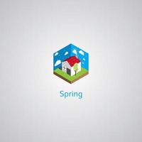 Flat design of a house during Spring Season vector