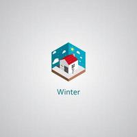 Flat design of a house during Winter Season vector