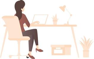 A girl doing office work on sitting a desk. vector