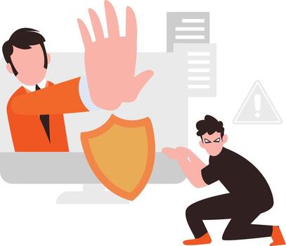 The boy protect data from hacker. vector