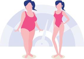 Two womans measure their weights. vector