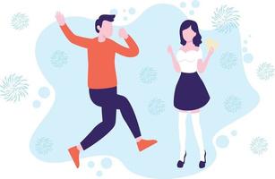 The couple welcome the new year by dancing. vector