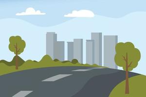 There is a road or a highway surrounded by green trees. vector