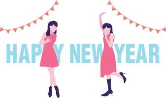 Two girls welcome the new year. vector