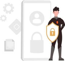 A man protect data with shield from cyber crime. vector