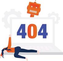 The girl slept by fixing the 404 error. vector