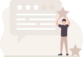 A man standing with holding the rating or review stars. vector