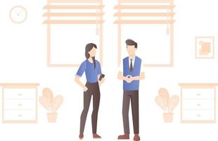 Male and female employee talking about something. vector