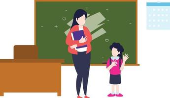 A teacher and a student standing in the class. vector