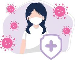 The girl use safety measures to protected from corona virus . vector