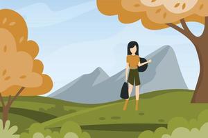 A girl going for camping into the forests. vector