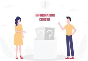 two peoples male and female standing near the information center and thumbs up . vector