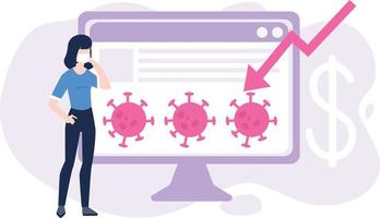 hay una pantalla que muestra la disminución del crecimiento del virus corona. vector