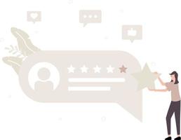 A girl with a star fixing it in the review and ratings bar. vector