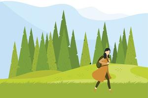 A girl going for tour in hills and forests. vector