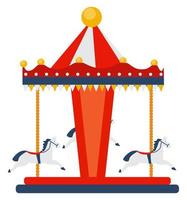 Amusement park element, Carousel with horses.  vector Illustration