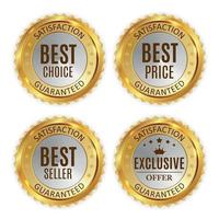 Best Price, Seller, Choice and Exclusive offer Golden Shiny Label Sign Collection Set. Vector Illustration