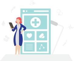 a girl holding a board standing with a medical mobile. vector