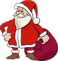 cartoon Santa Claus character with sack of Christmas presents vector