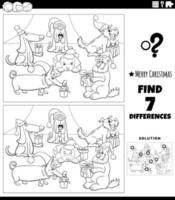 differences game with dogs on Christmas time coloring book page vector