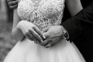 bride and groom held hands photo