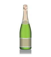 Naturalistic champagne green bottle with labels. Vector illustration