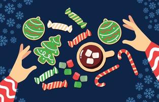 Christmas Food on Table from Top View vector