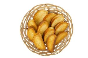 Crackers made of wheat bread on white background. photo