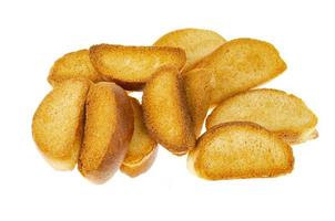 Crackers made of wheat bread on white background. photo