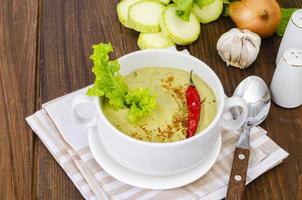 Vegetable diet puree soup in plate. Studio Photo