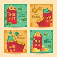 feliz año nuevo chino con conjunto de plantillas de redes sociales de bolsillo rojo vector
