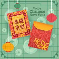 Happy Chinese New Year with Red Pocket and Lantern Background template vector