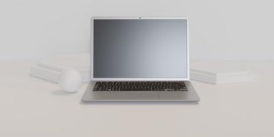 3d render laptop with various objects suitable for mockup designs and advertisings photo