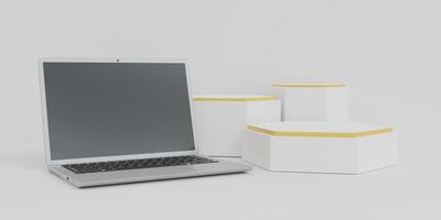 3d render laptop with various objects suitable for mockup designs and advertisings photo