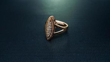 photo of women's diamond ring on a black background