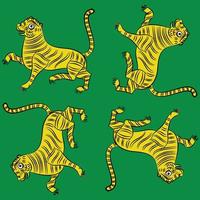 Tiger drew in Ganjfa style. Ganjifa is a traditional game of cards that has over a period of time, evolved into an art form. folk art from Maharashtra, India textile printing, logo, wallpaper vector